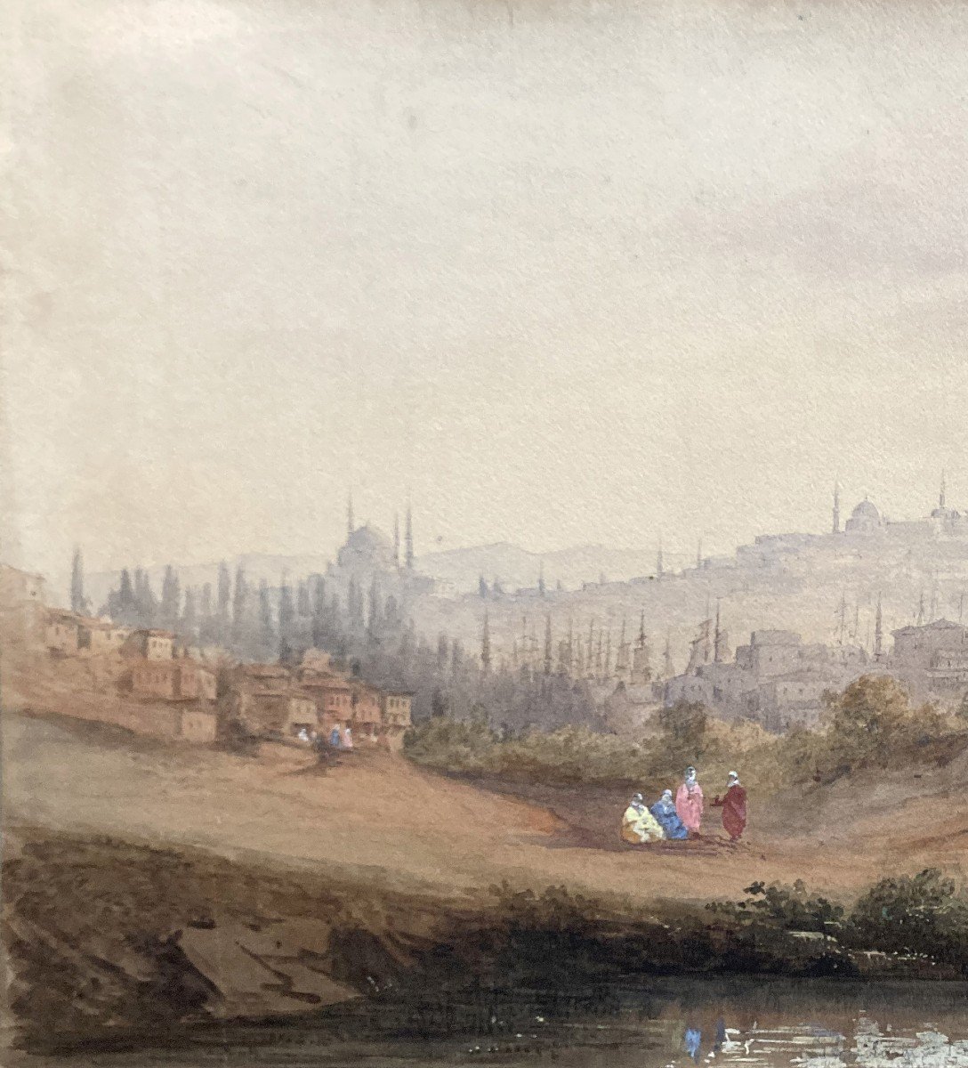 ECOLE FRANCAISE VERS 1850 "Vue d'Istambul" Aquarelle et gouache-photo-2