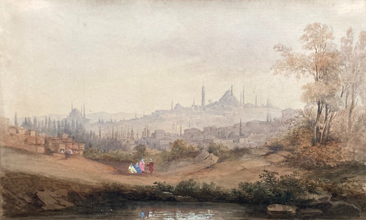ECOLE FRANCAISE VERS 1850 "Vue d'Istambul" Aquarelle et gouache