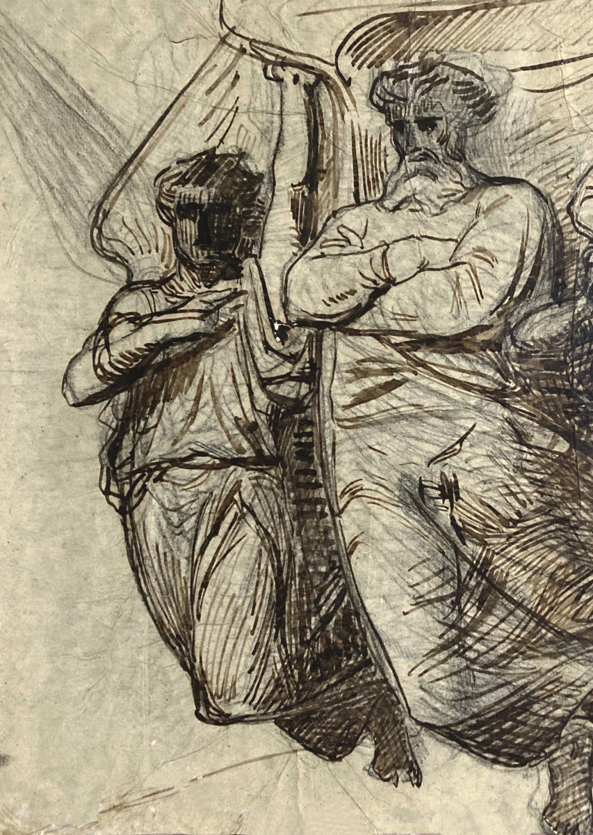 Bonnat Léon (1833-1922) "apotheosis Of A Saint" Drawing/black Pencil And Pen, Signed-photo-2