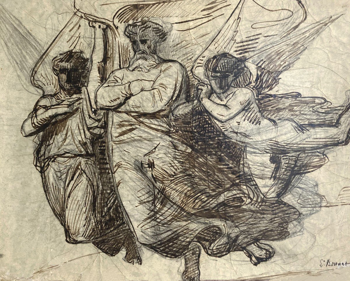 Bonnat Léon (1833-1922) "apotheosis Of A Saint" Drawing/black Pencil And Pen, Signed