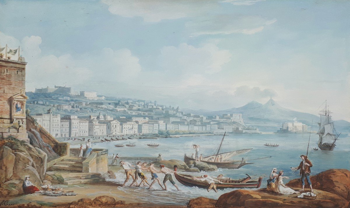 De Chancourtois René-louis Maurice Béguyer (1757-1817) "views Of Naples" Pair Of Gouaches, Signed-photo-2
