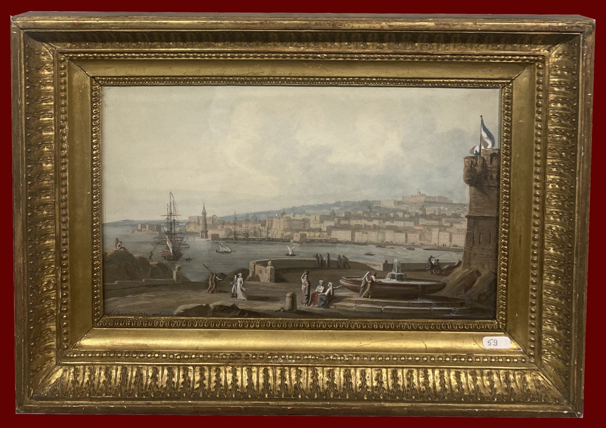 De Chancourtois René-louis Maurice Béguyer (1757-1817) "views Of Naples" Pair Of Gouaches, Signed-photo-3