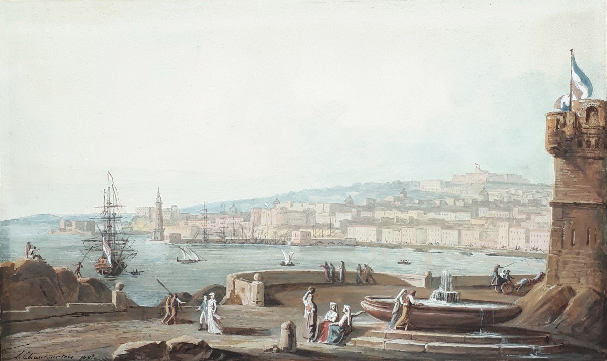 De Chancourtois René-louis Maurice Béguyer (1757-1817) "views Of Naples" Pair Of Gouaches, Signed-photo-4