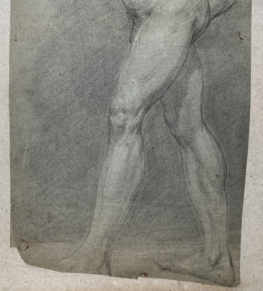 Roehn Adolphe (1780-1867) "academy Of Man" Drawing/black Pencil, White Chalk-photo-3