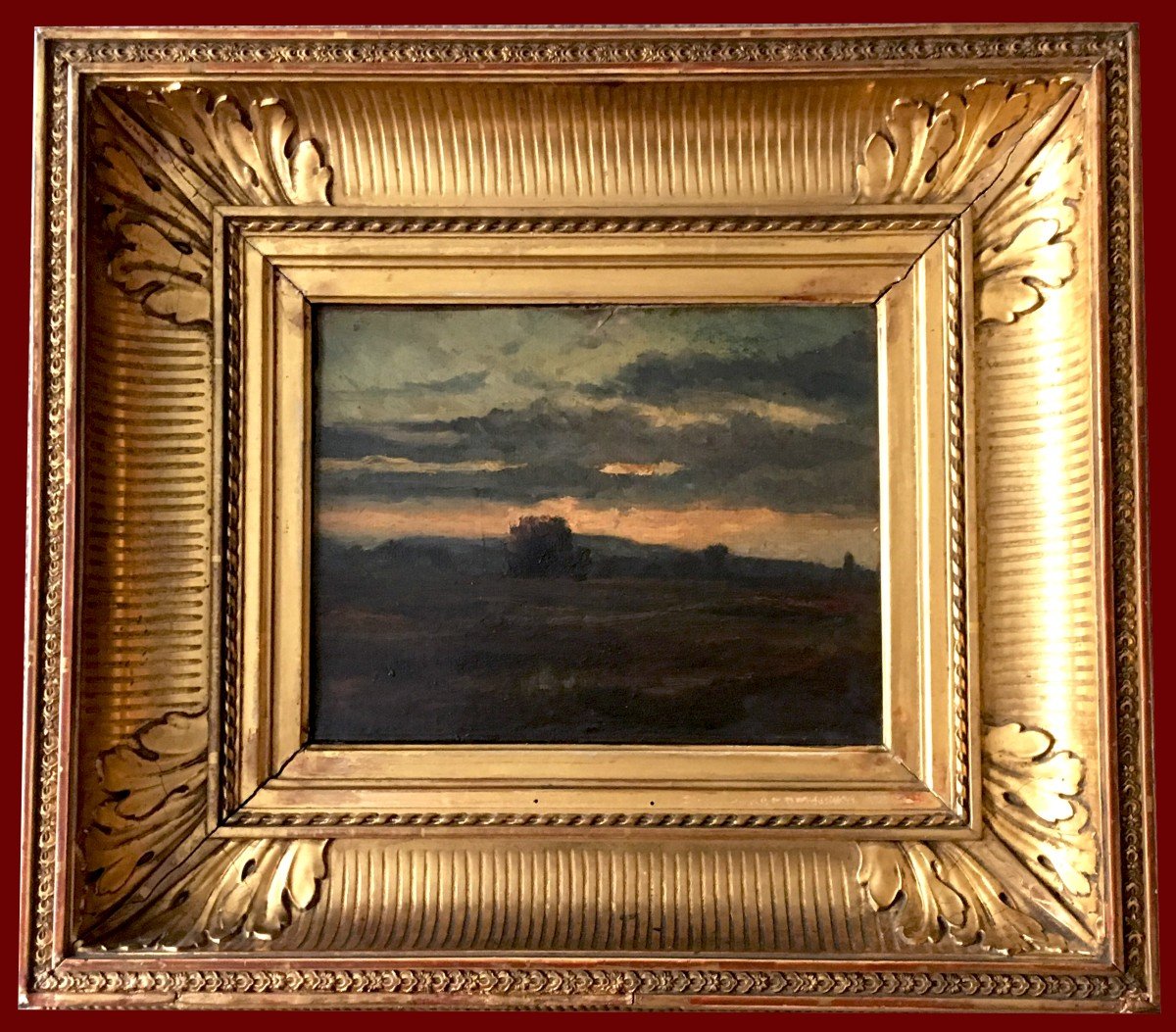 DIAZ DE LA PENA Narcisse (1807-1876) "Paysage" Huile sur toile, Etiquette de vente, Cadre 19e