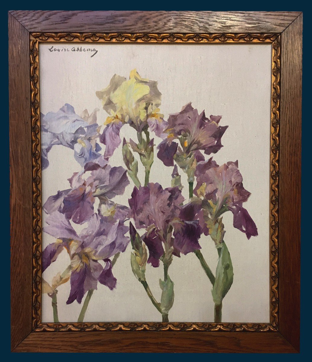 ABBEMA Louise (1853-1927) "Nature morte aux iris" Huile/toile, signé, Cadre d'origine