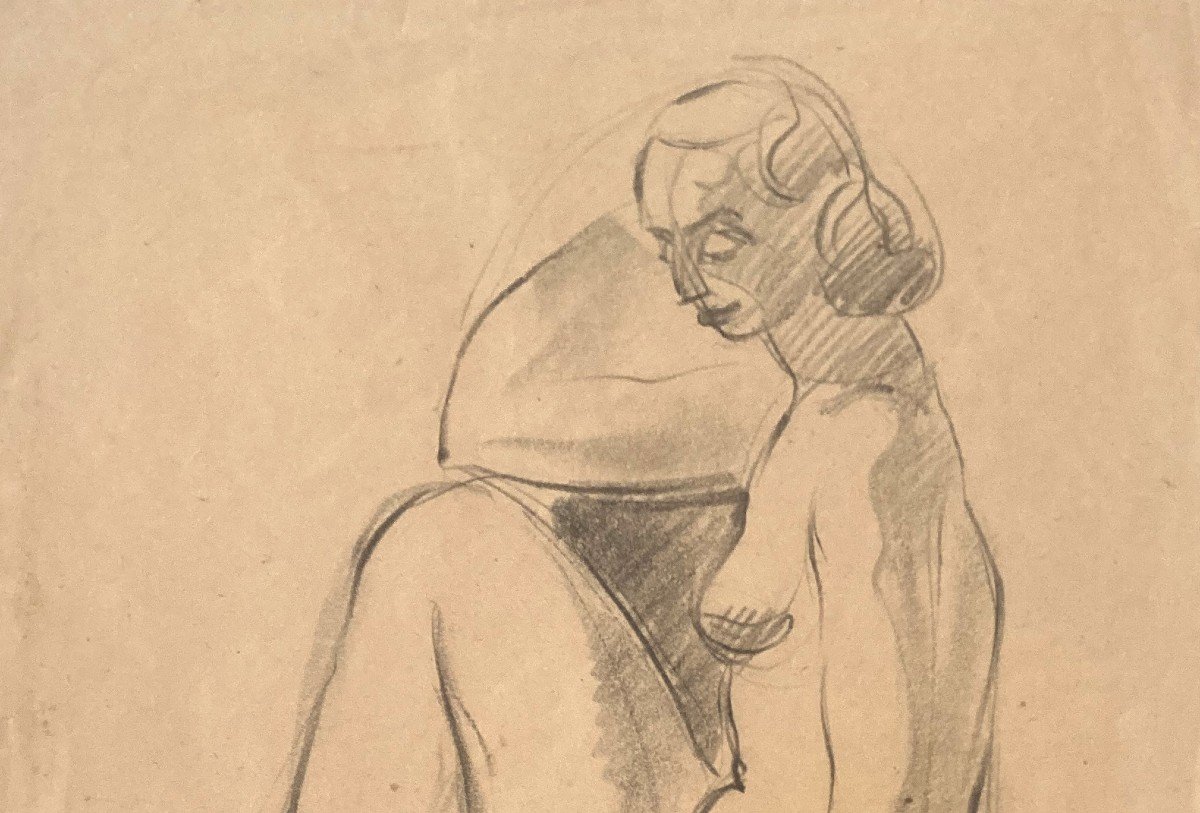 Derain André (1880-1954) "seated Nude" Drawing In Black Pencil, Bears The Stamp Of The Atelier-photo-2