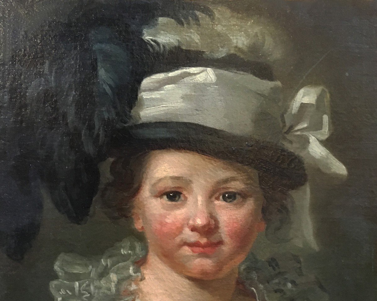 ECOLE FRANÇAISE 18E SIECLE "Petite fille au chapeau" Huile sur toile-photo-2