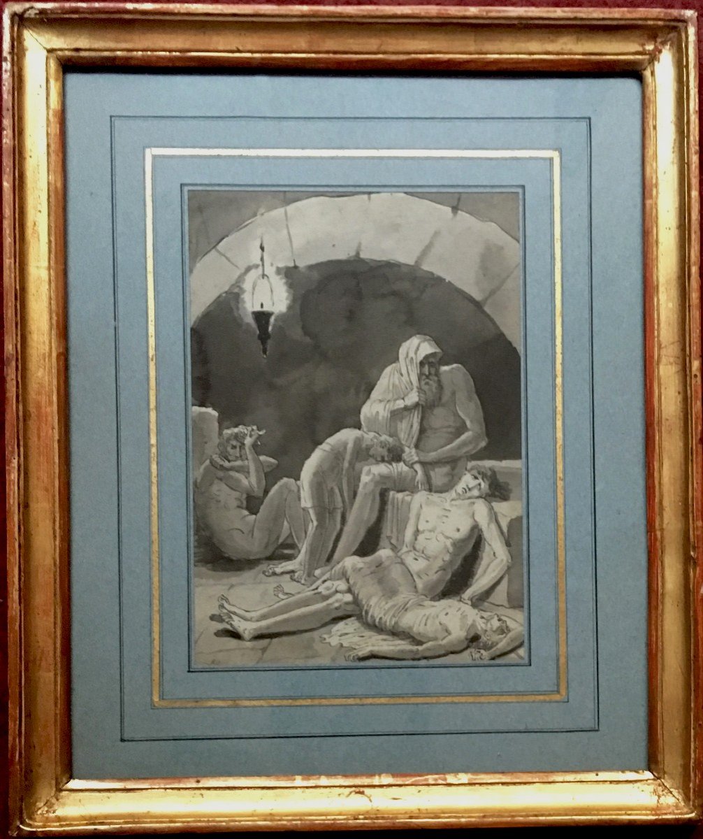 ECOLE FRANÇAISE FIN 18E "Sujet mythologique" Dessin à la plume et au lavis gris