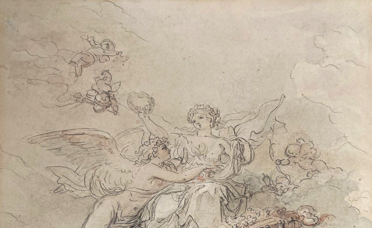 Callet Antoine-françois (1741-1823) Attr. To "zéphyr & Flore Crowning Cybèle" Drawing/plume, Wash-photo-2