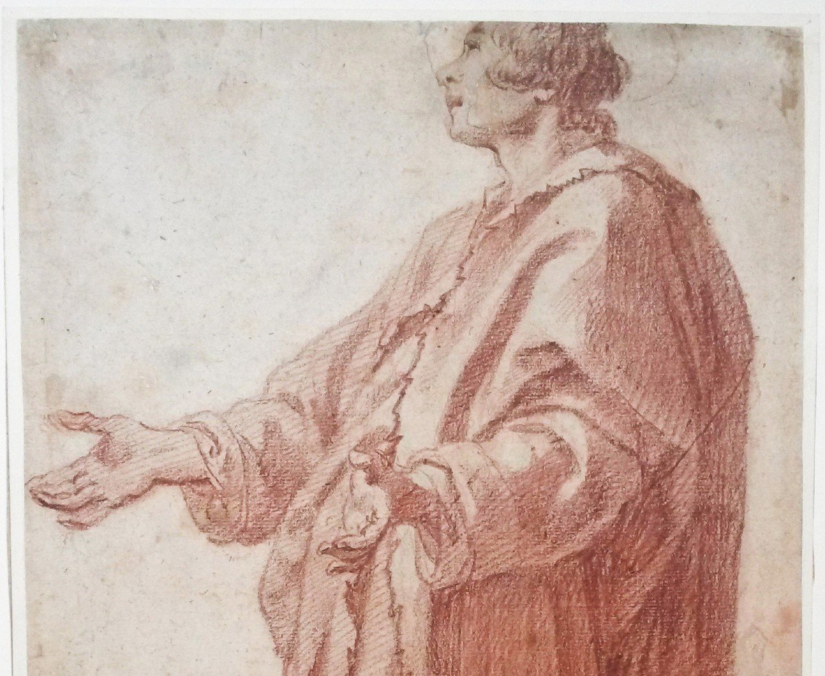 Rosselli Matteo, Attributed To (1578-1650) "standing Draped Man" Red Pencil Drawing-photo-2