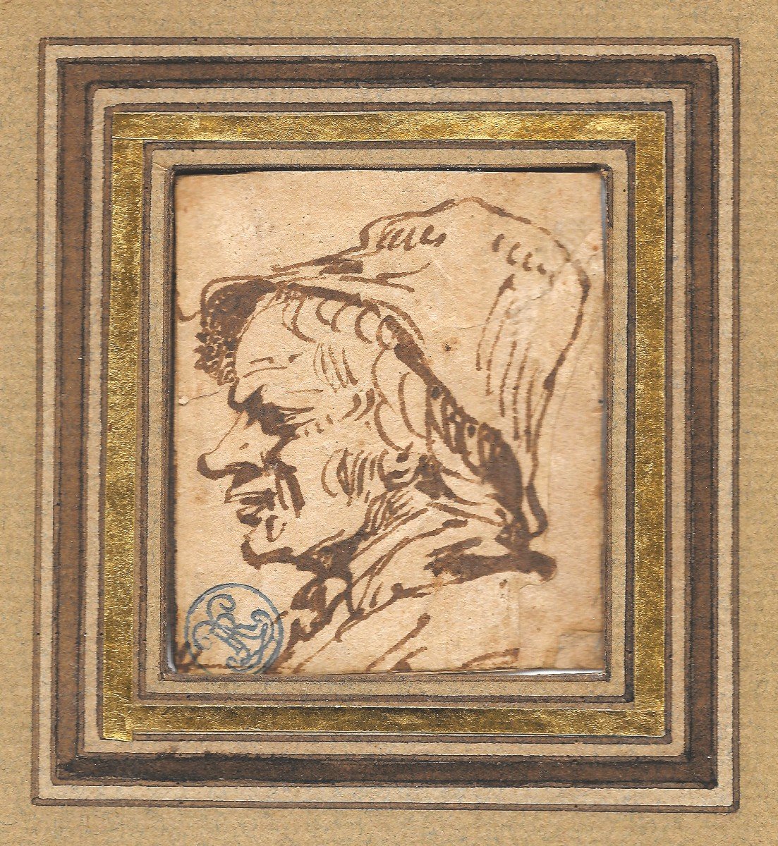 CRAESBEECK Joos Van (1606-1661) Ecole Flamande "Tête d'homme au chapeau"Dessin/Plume,lavis brun-photo-2