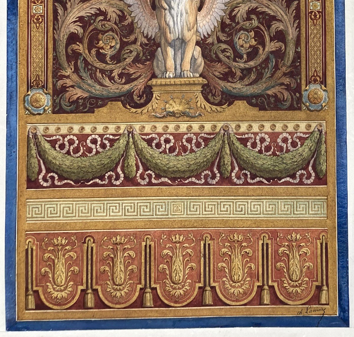 LAMEIRE Charles (1832-1910) "Projet: modèle du transept du Panthéon" Aquarelle, signé, Cadre-photo-4
