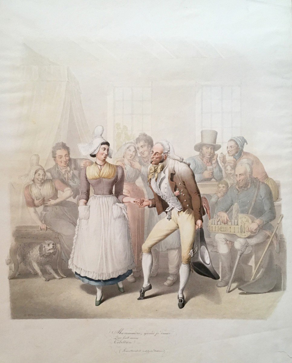 Opiz Georg Emanuel (1775-1841) "Scène galante" Aquarelle, Signé-photo-2
