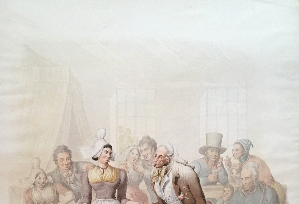 Opiz Georg Emanuel (1775-1841) "Scène galante" Aquarelle, Signé-photo-3
