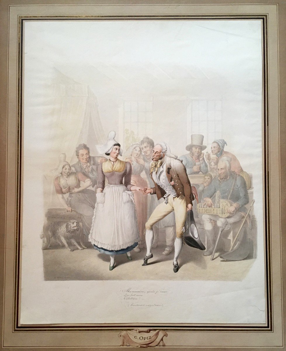 Opiz Georg Emanuel (1775-1841) "Scène galante" Aquarelle, Signé