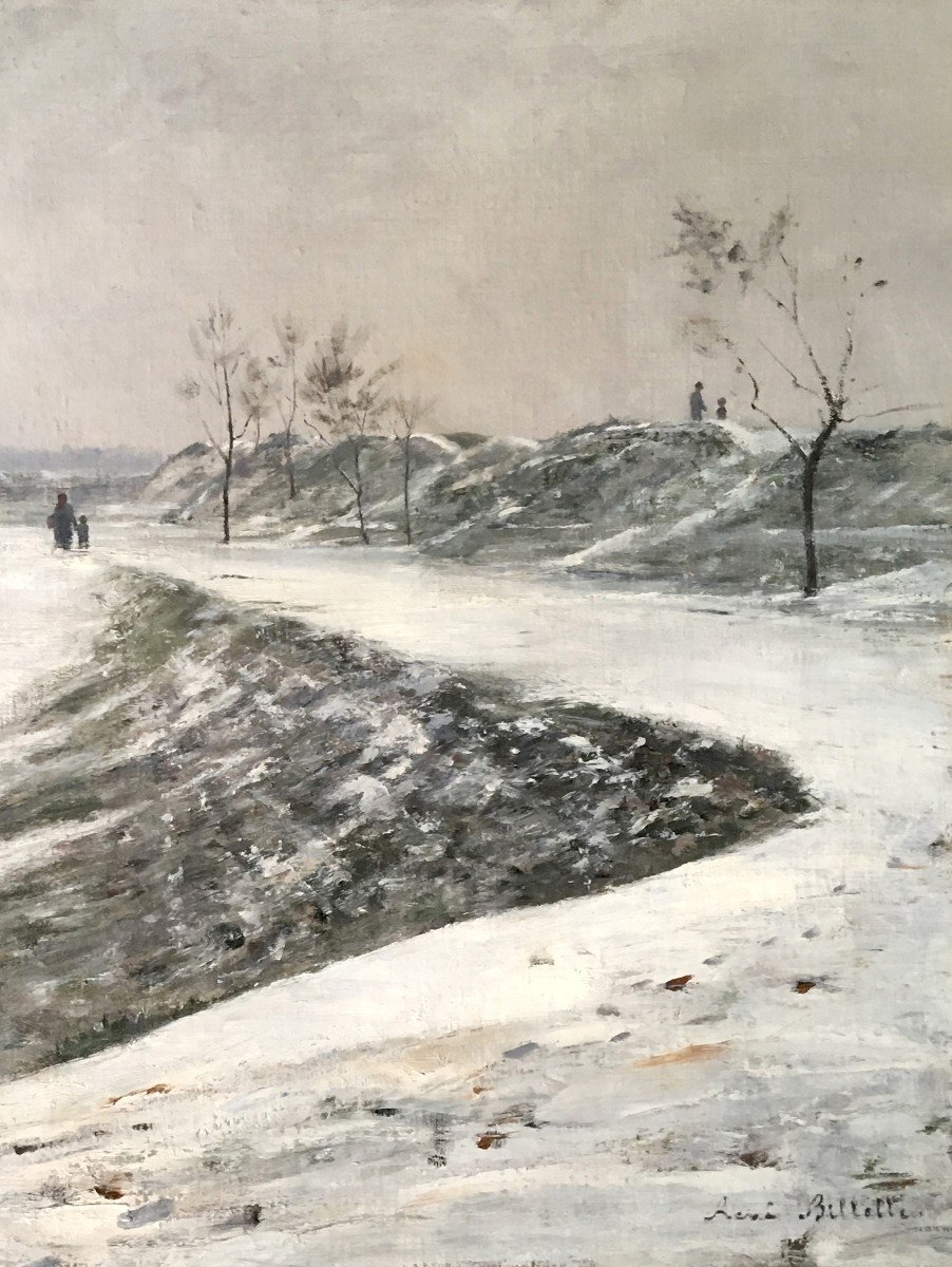 BILLOTTE René (1846-1914)"Paysage de neige aux alentours de Paris" Huile/toile, Signé,Cadre 19e-photo-3