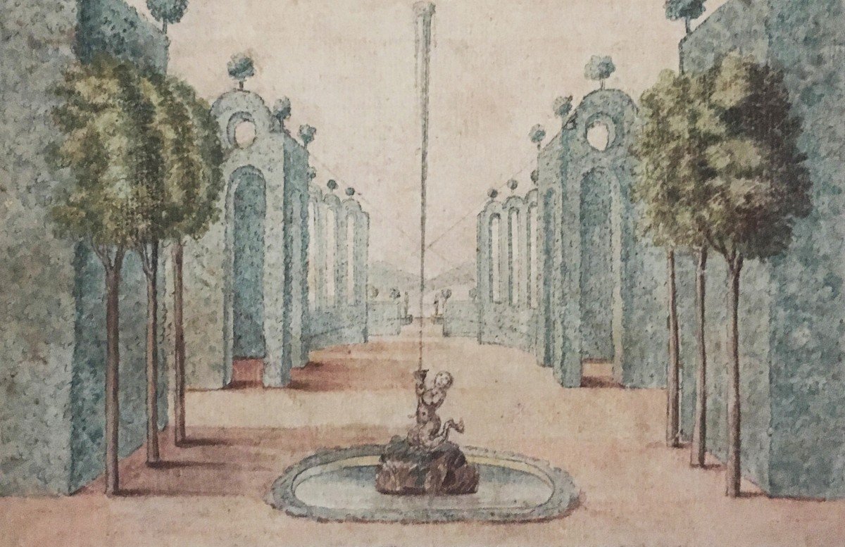 French School 17th Century "garden And Fountain" Pen And Watercolor Drawing-photo-3