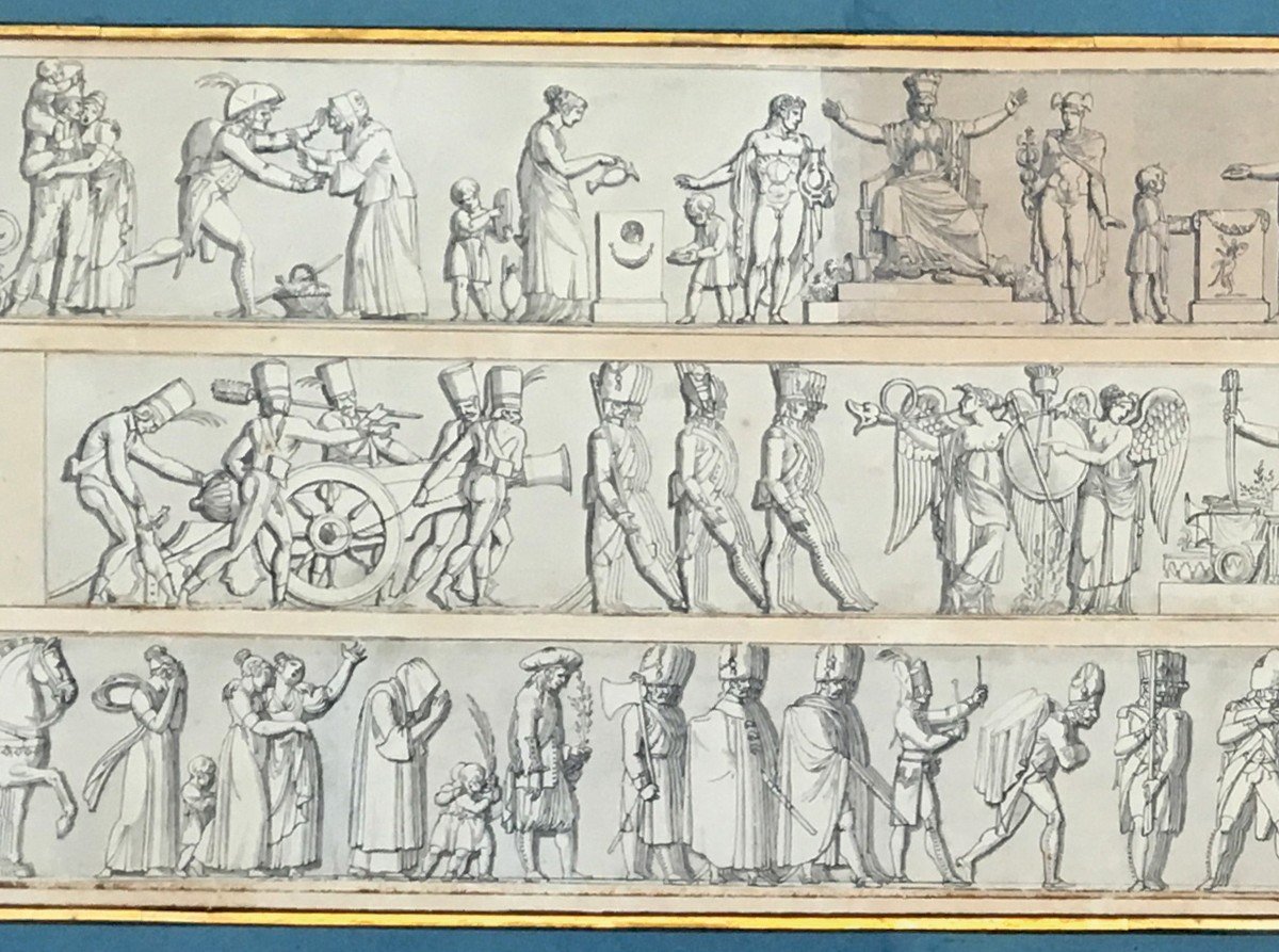 French School Circa 1800 "mythological Subjects And Scenes From The 1st Empire" Drawing, Pen And Wash