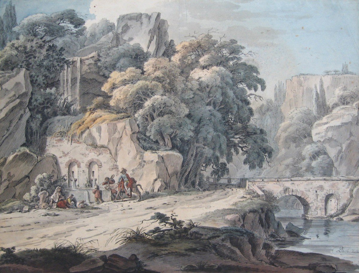 Baron BACLER D'ALBE Louis A. G. (1761-1824) "2 Paysages d'Italie" Paire de Dessins,Signés,Cadre-photo-2