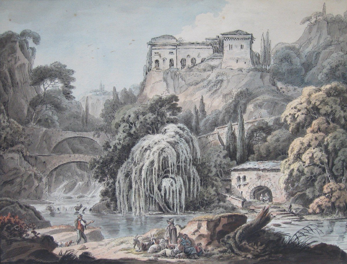 Baron BACLER D'ALBE Louis A. G. (1761-1824) "2 Paysages d'Italie" Paire de Dessins,Signés,Cadre