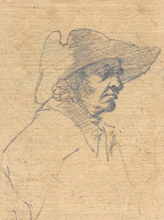 DE BOISSIEU Jean-Jacques (1736-1810) "Homme au chapeau" Dessin à la pierre noire, Annoté 