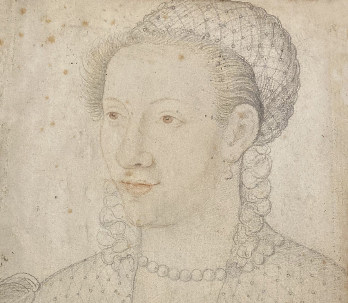 French School 16th Century "portrait Of A Woman" Drawing In Black Chalk And Red Pencil-photo-2