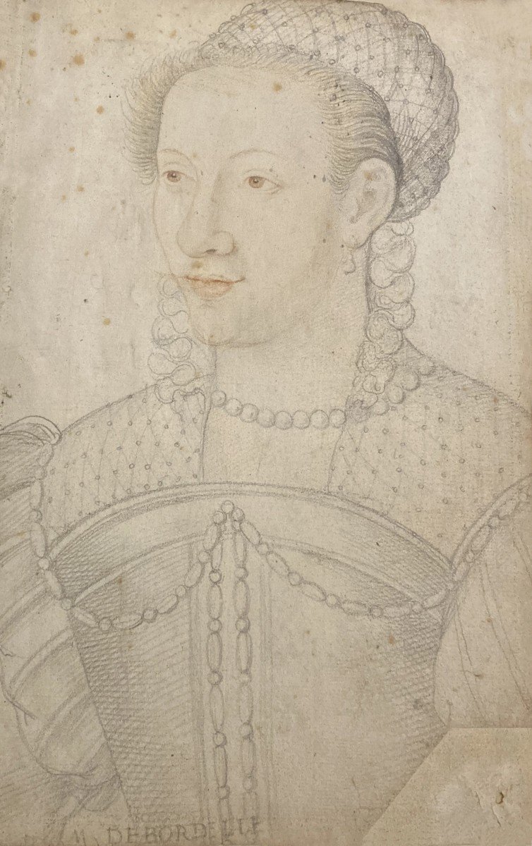 ECOLE FRANCAISE 16E SIECLE "Portrait de Femme" Dessin à la pierre noire et crayon sanguine