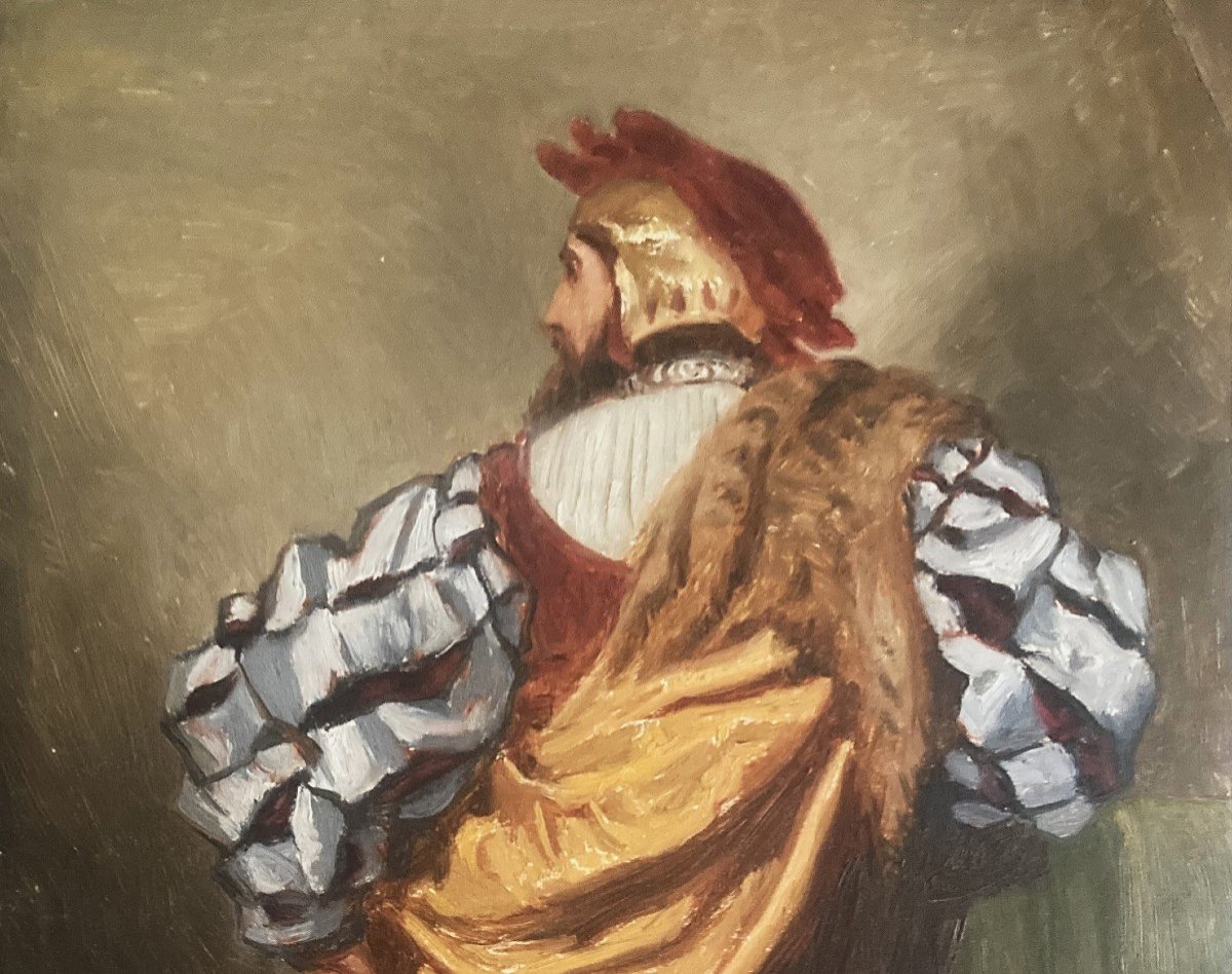 French School 19th Century "renaissance Character Seated From Behind" Oil On Paper-photo-2