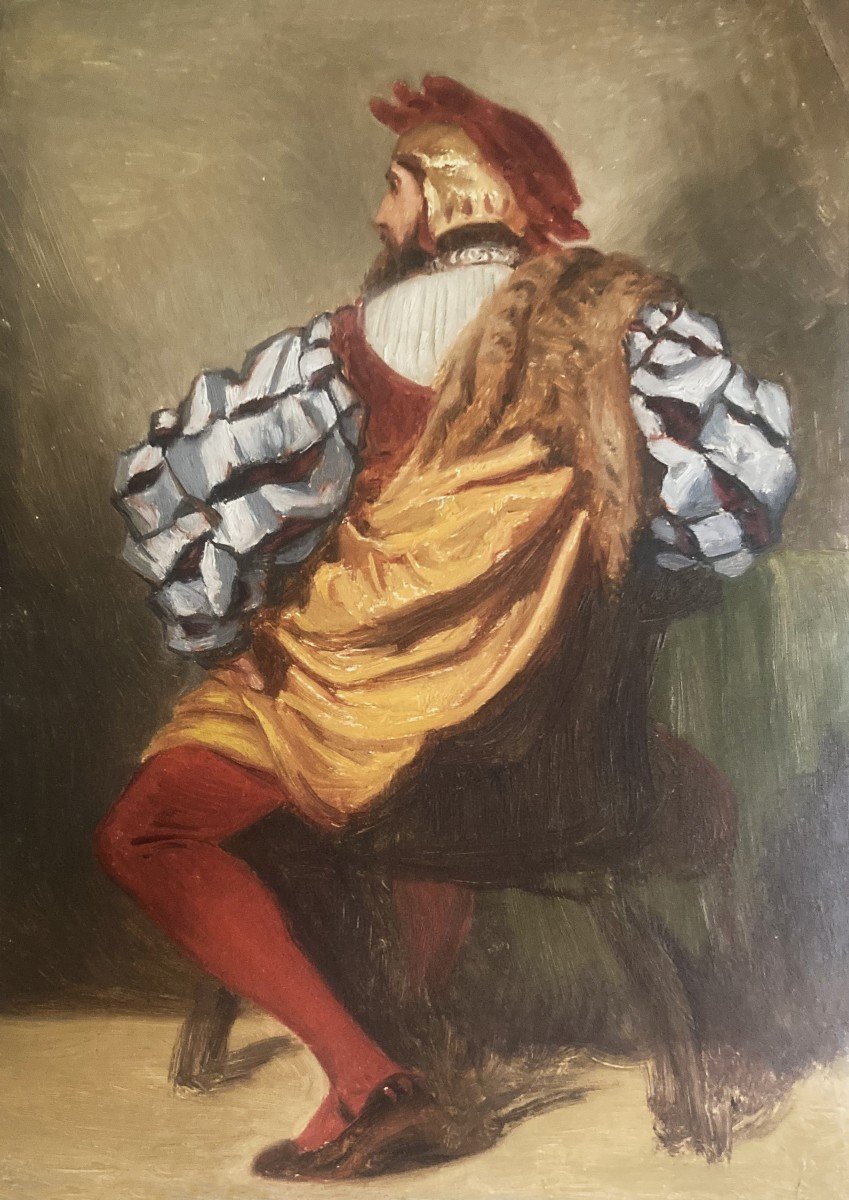 French School 19th Century "renaissance Character Seated From Behind" Oil On Paper