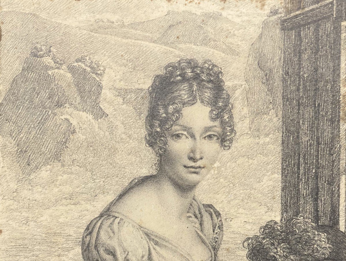 Franque Joseph (1774-1833) "presumed Portrait Of Queen Hortense" Drawing/black Pencil, Monogrammed-photo-3