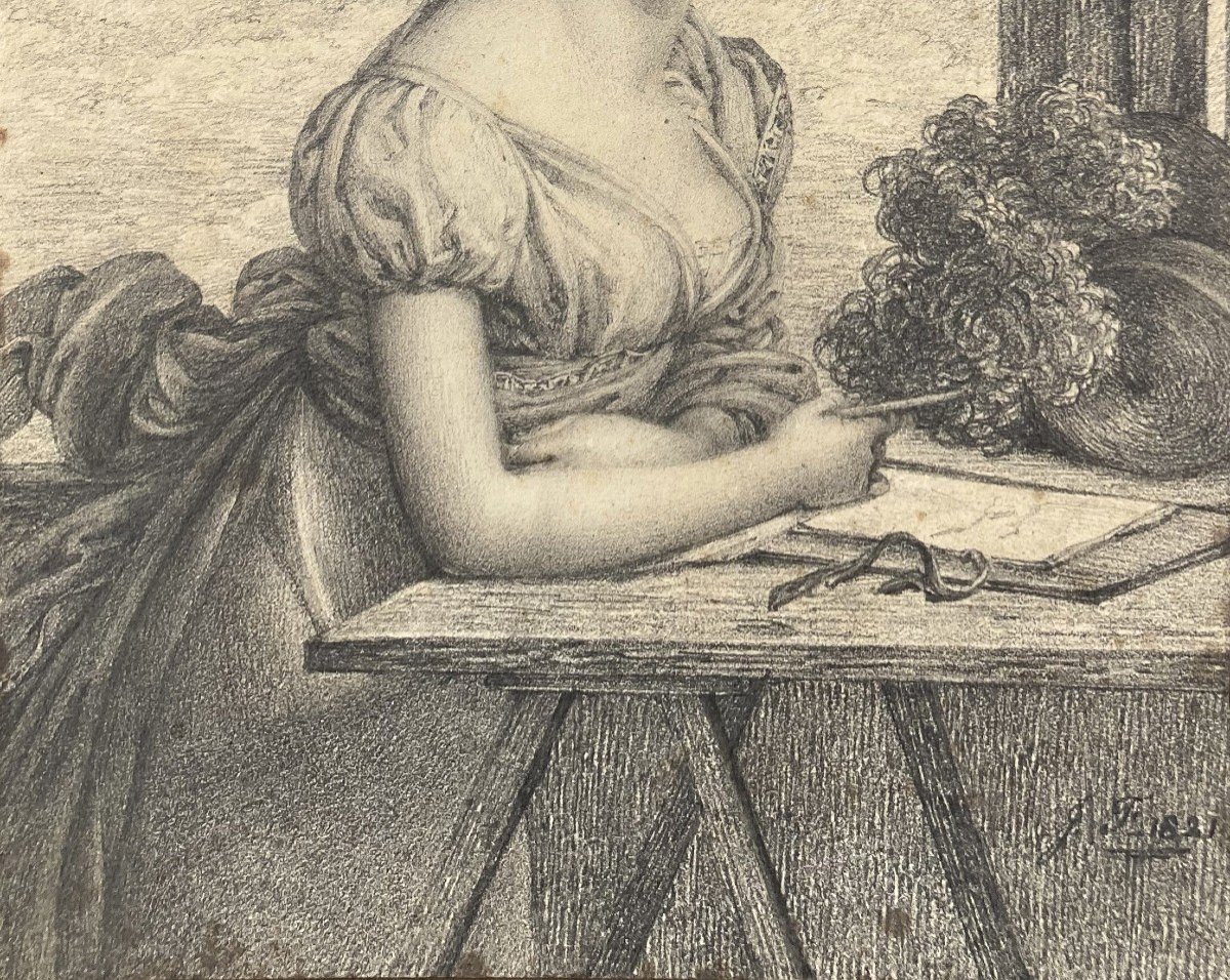 Franque Joseph (1774-1833) "presumed Portrait Of Queen Hortense" Drawing/black Pencil, Monogrammed-photo-4