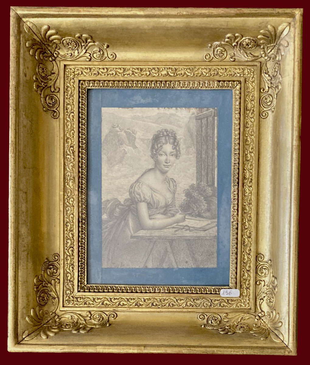 Franque Joseph (1774-1833) "presumed Portrait Of Queen Hortense" Drawing/black Pencil, Monogrammed