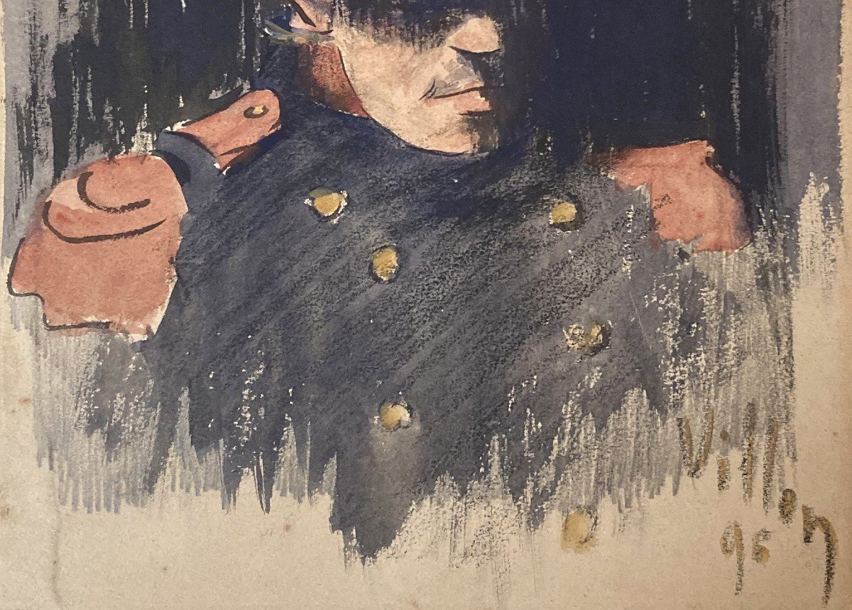 Villon Jacques (1875-1963) "a Soldier" Watercolor, Signed & Dated, Provenance Schoeller Collection-photo-3