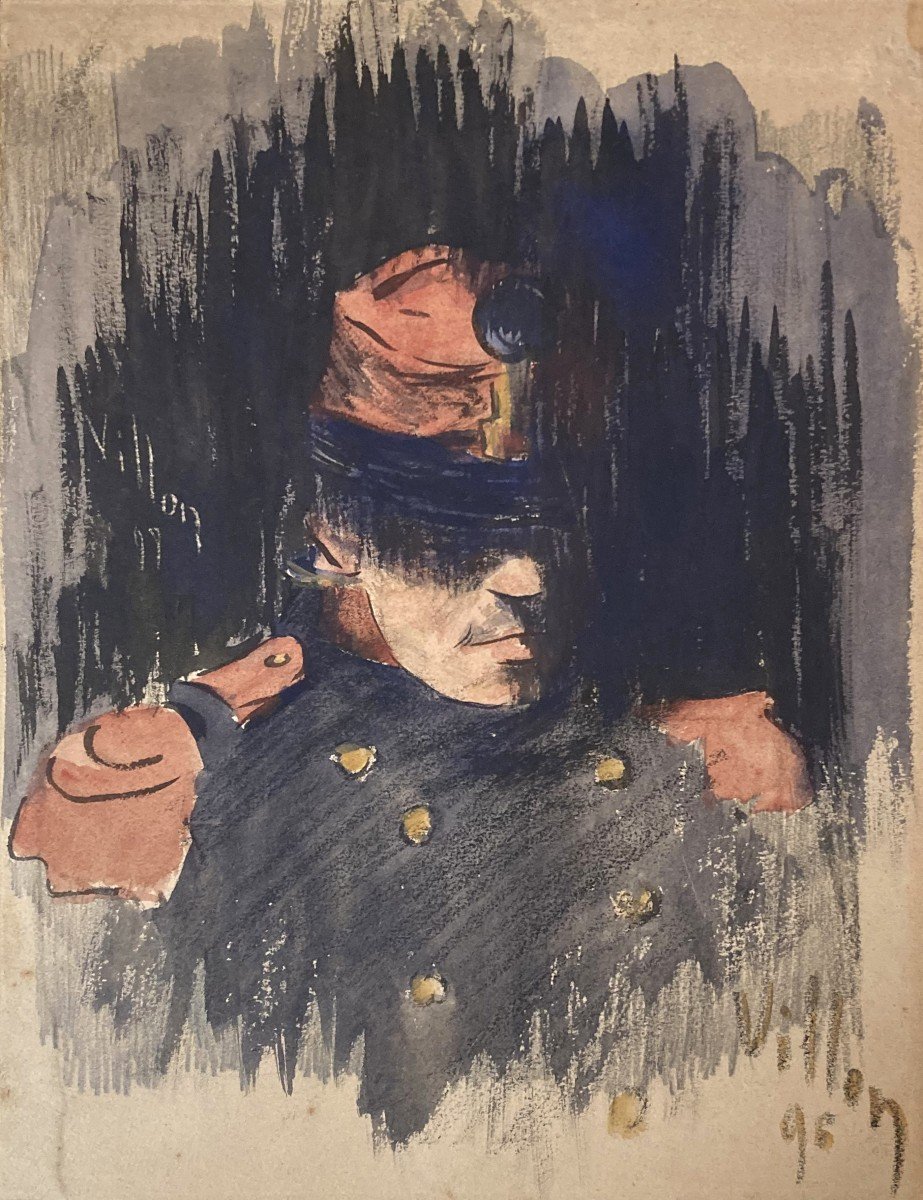 Villon Jacques (1875-1963) "a Soldier" Watercolor, Signed & Dated, Provenance Schoeller Collection