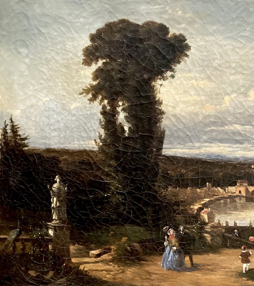ECOLE FRANCAISE VERS 1830 "Vue du Parc de Saint-Cloud" Huile sur toile-photo-2
