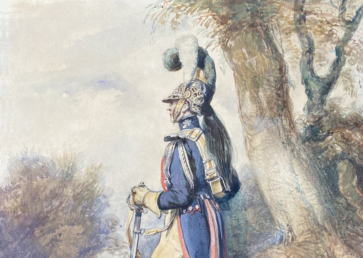 Lami Eugène (1800-1890) "elite Gendarme Of The Royal Guard Under The Restoration" Watercolor, Signed-photo-2