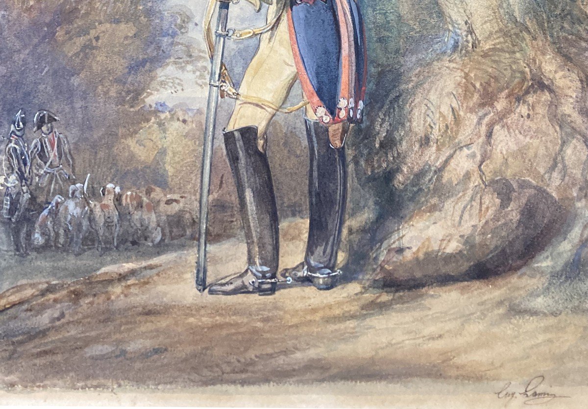 Lami Eugène (1800-1890) "elite Gendarme Of The Royal Guard Under The Restoration" Watercolor, Signed-photo-3