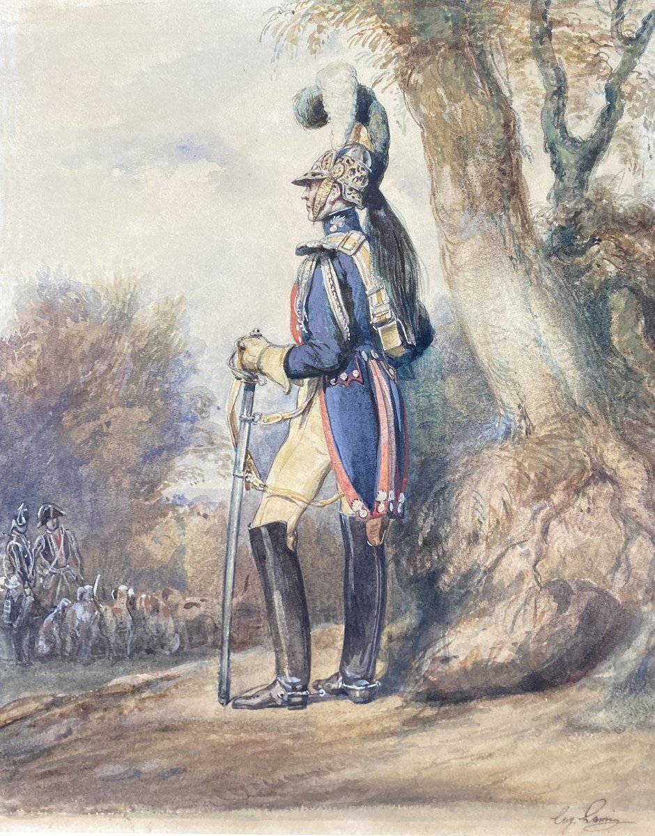 Lami Eugène (1800-1890) "elite Gendarme Of The Royal Guard Under The Restoration" Watercolor, Signed