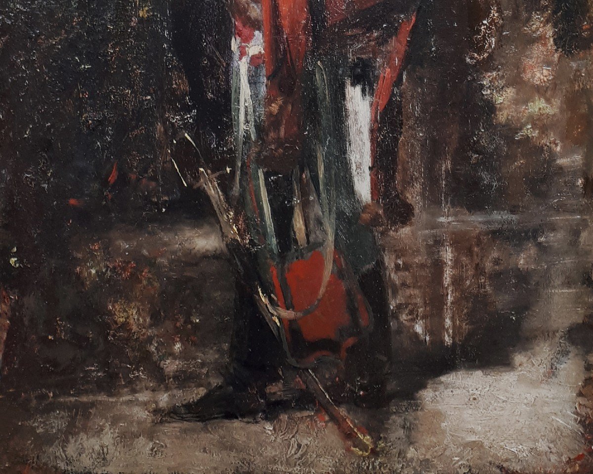 French School Circa 1830 "a Hussar" Oil On Panel-photo-4