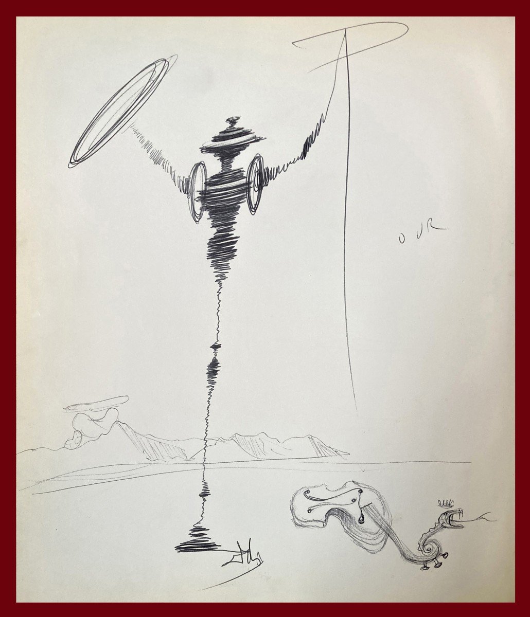 Dali Salvator (1904-1989) "don Quixote & The Serpent Violin" Original Drawing & Dedication/book