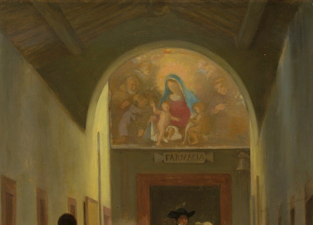 LELEUX Armand (1818-1895) Elève d'INGRES "Intérieur d'un couvent" Huile/panneau, signé et situé-photo-2