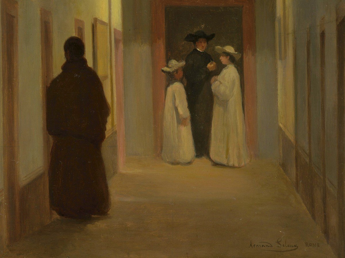 LELEUX Armand (1818-1895) Elève d'INGRES "Intérieur d'un couvent" Huile/panneau, signé et situé-photo-3