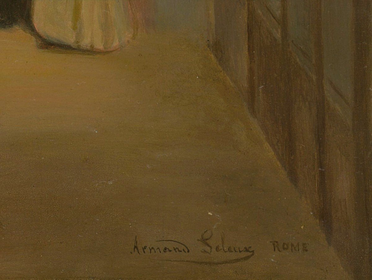 LELEUX Armand (1818-1895) Elève d'INGRES "Intérieur d'un couvent" Huile/panneau, signé et situé-photo-4