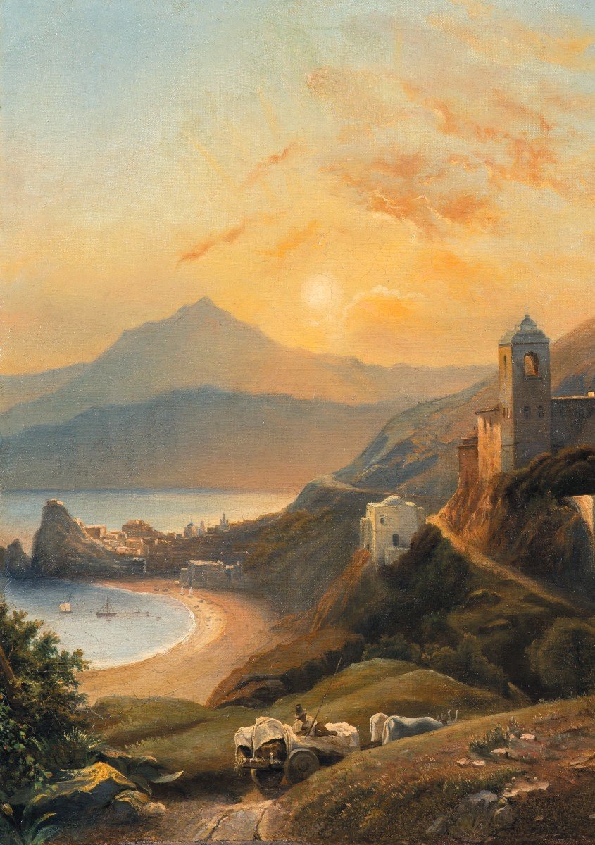 ECOLE ITALIENNE VERS 1840 "Paysage d'Italie" Huile sur toile, Attribution à L.A.LAPITO suggérée-photo-2