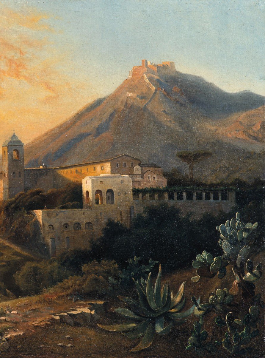 ECOLE ITALIENNE VERS 1840 "Paysage d'Italie" Huile sur toile, Attribution à L.A.LAPITO suggérée-photo-3