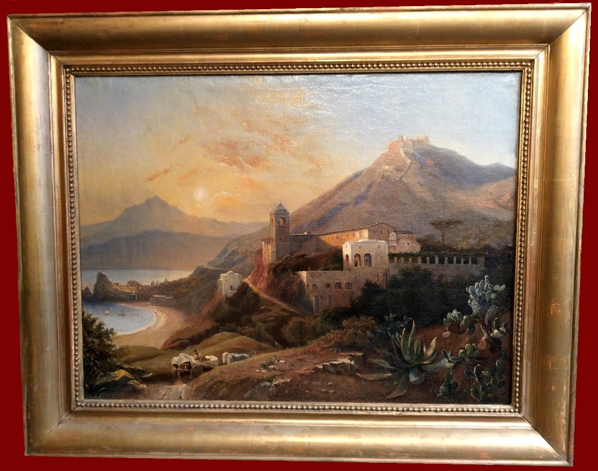 ECOLE ITALIENNE VERS 1840 "Paysage d'Italie" Huile sur toile, Attribution à L.A.LAPITO suggérée