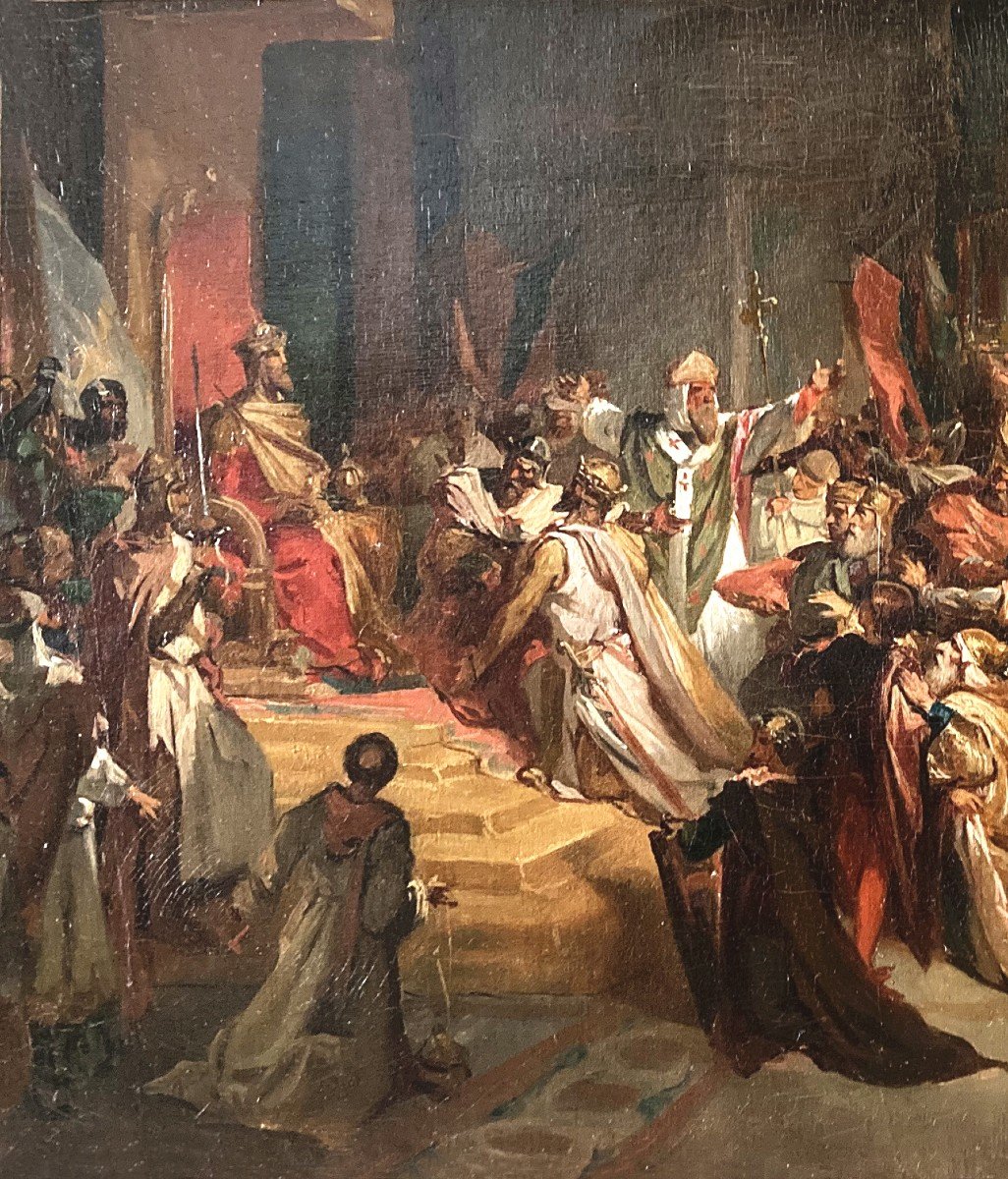Gallait Louis (1810-1887) "the Coronation Of Baldwin Of Constantinople" Oil/canvas, 19th Century Frame-photo-2