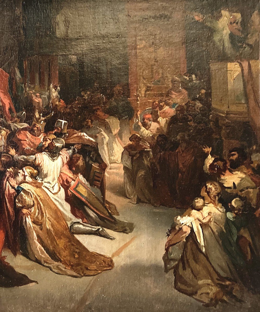 Gallait Louis (1810-1887) "the Coronation Of Baldwin Of Constantinople" Oil/canvas, 19th Century Frame-photo-3