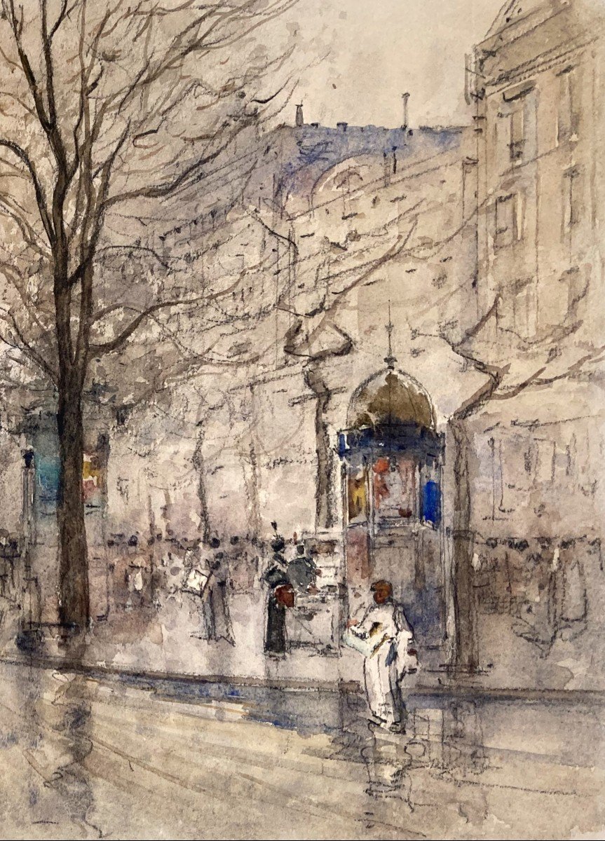 GARAT Francis (Né en 1853) 19e siècle "Boulevard de Paris" Dessin/Aquarelle,crayon noir, signé-photo-3